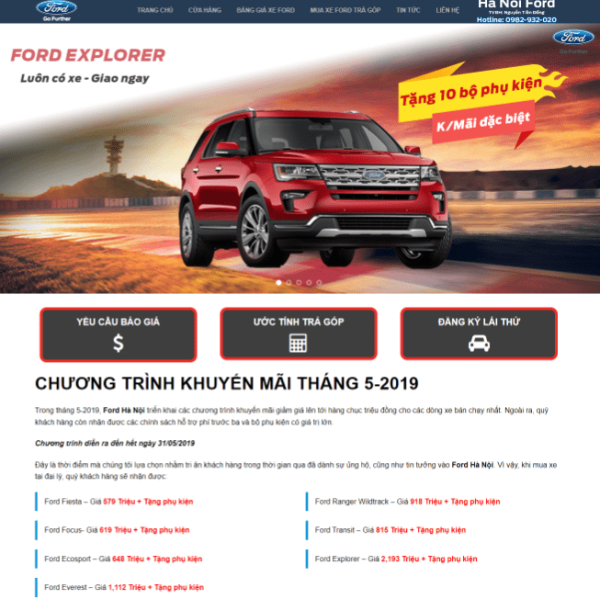 Theme wordpress bán Ô tô Ford