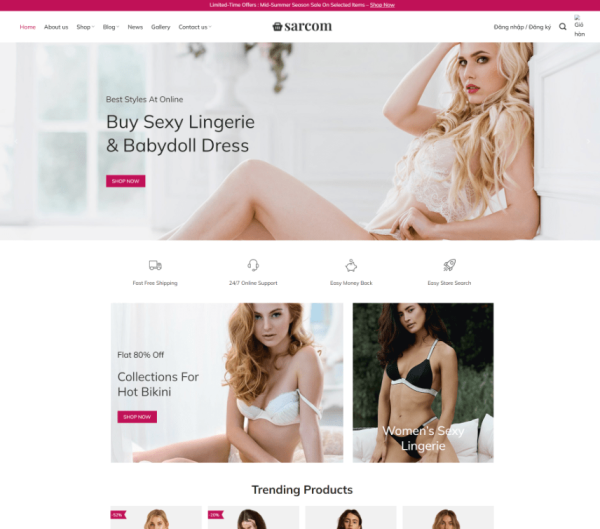 Theme wordpress shop thời trang áo lót sexy