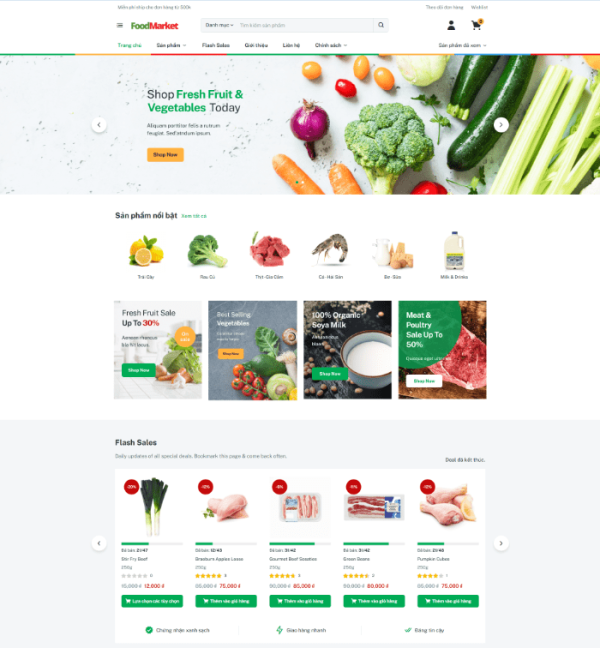 Theme WordPress Elementor thực phẩm mẫu số 1