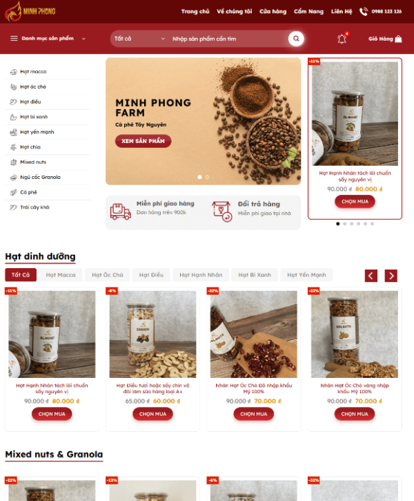 Theme WordPress Bán Rau Củ, Hạt, Trái Cây Sấy Khô & Thực Phẩm Sạch