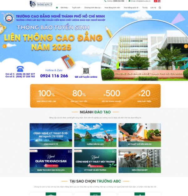 Theme wordpress trường học dạy nghề