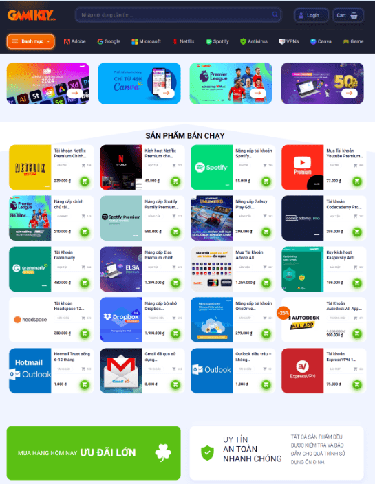 Theme Wordpress bán tài khoản MMO, Key phần mềm Gamikey