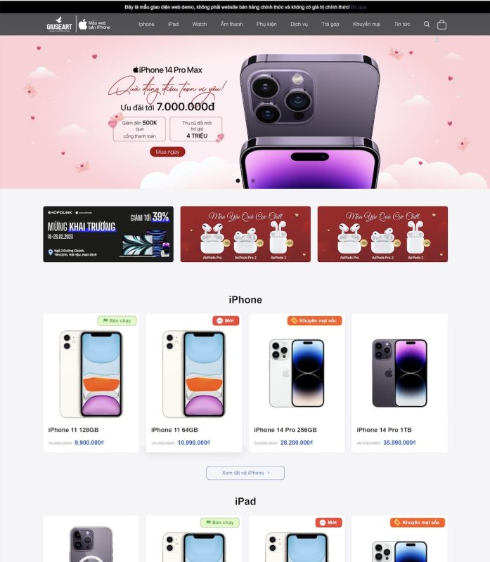 Theme wordpress shop bán điện thoại đẹp giống shopdunk
