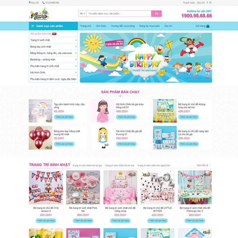 Theme WordPress bán phụ kiện trang trí sinh nhật