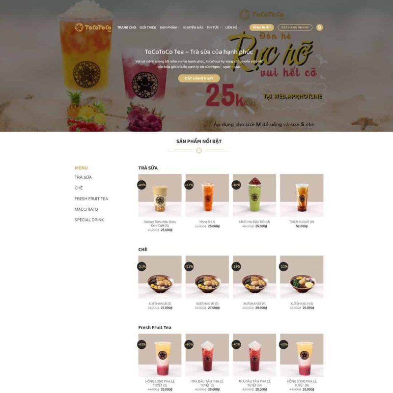 Theme WordPress cửa hàng trà sữa tocotoco